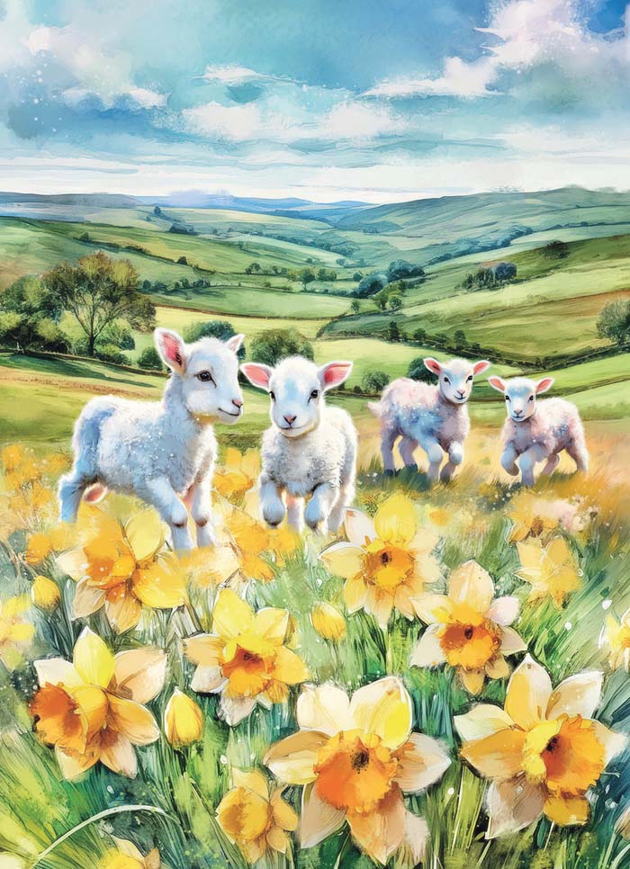 Lambs & Daffodils Country Card