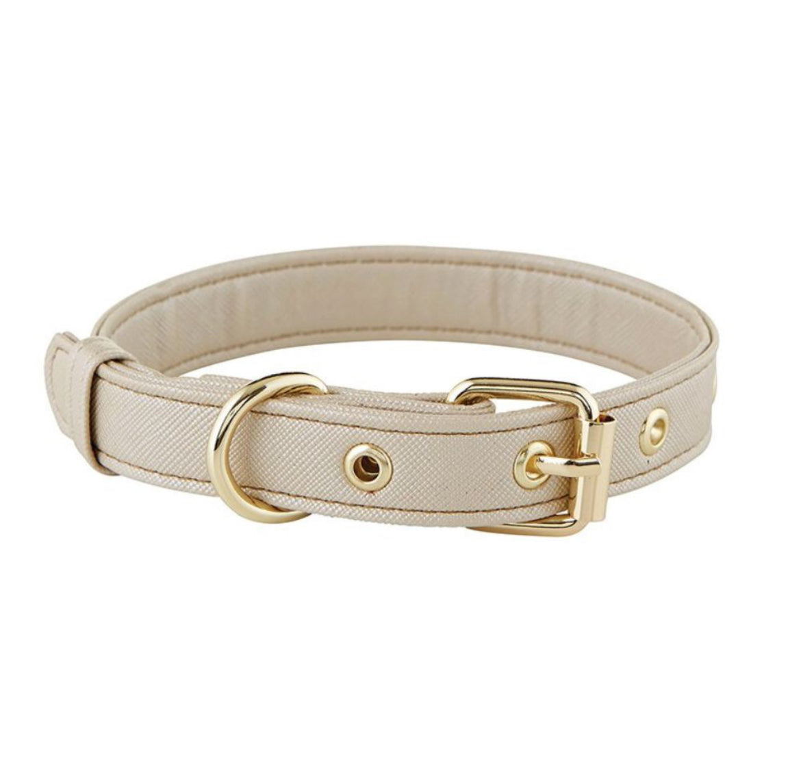 Champagne Saffiano Leather Pet Collar