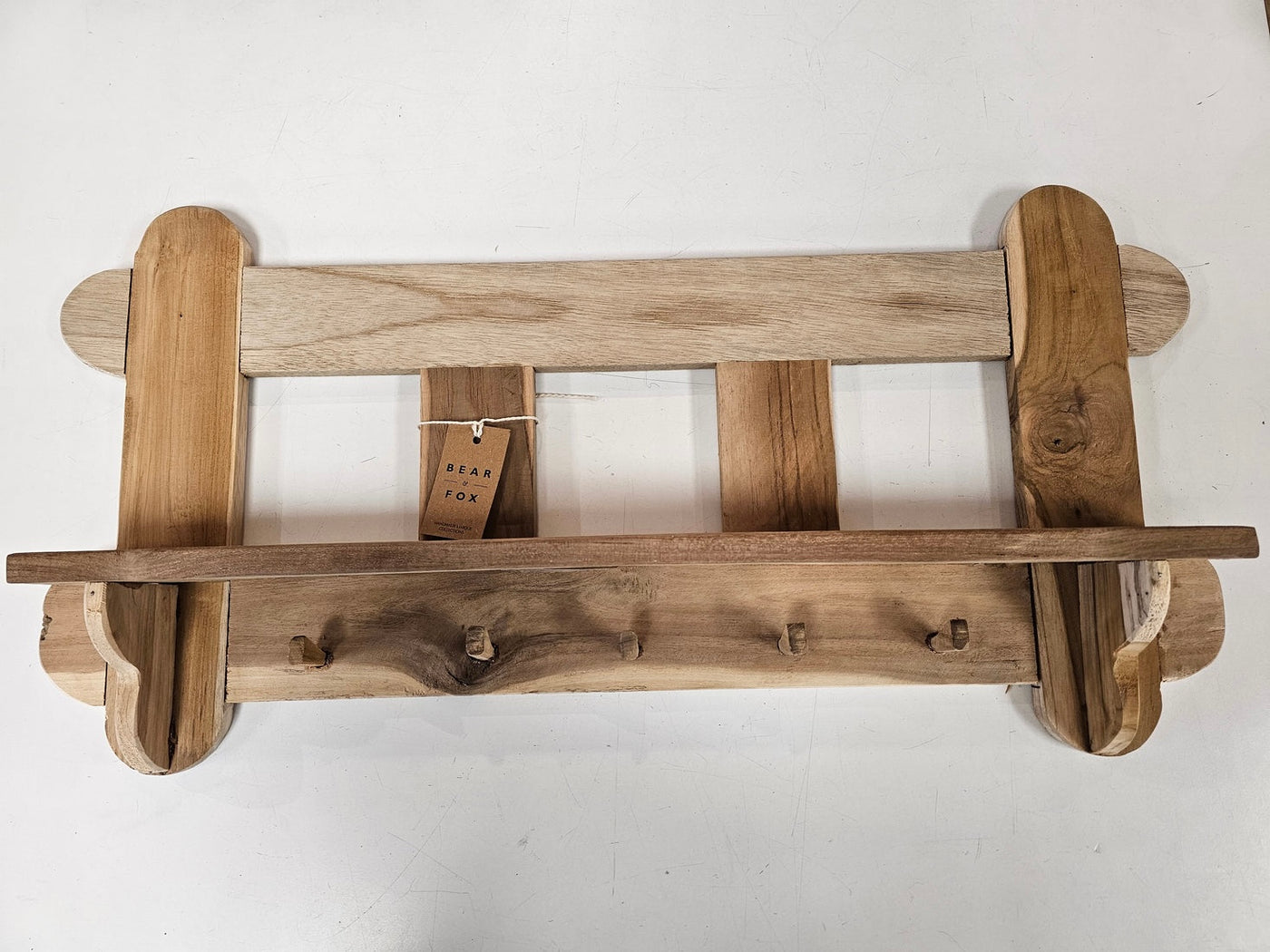 Teak 5 Hook Shelf