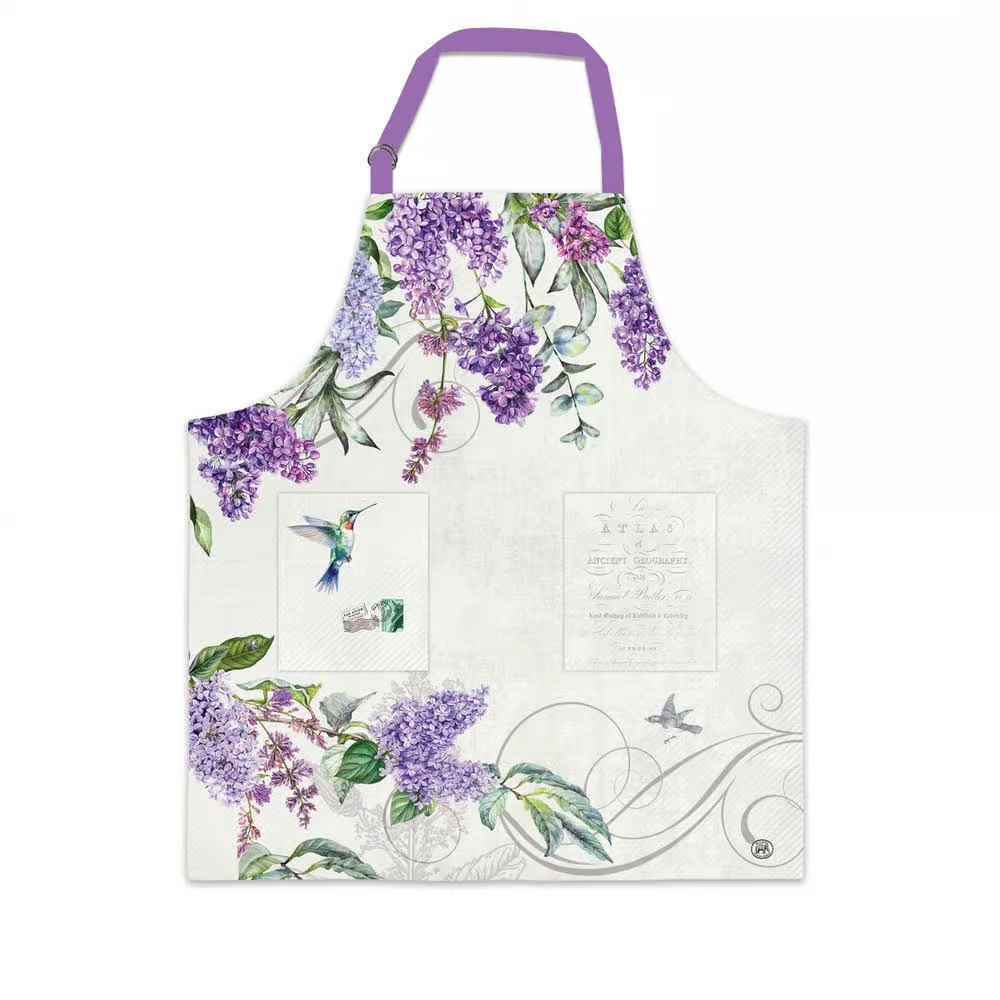 French Lilacs Linen Apron With Pockets