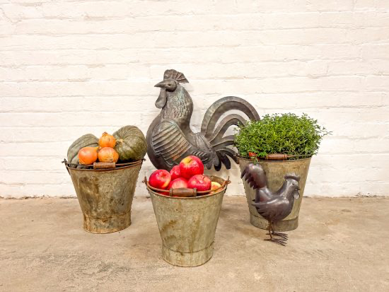 Original Iron Buckets w/wood handle | Set of 3