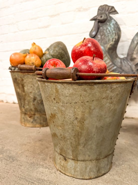 Original Iron Buckets w/wood handle | Set of 3
