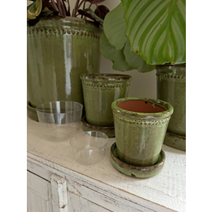 Glazed Flower Pot & Saucer | Green | 9cm