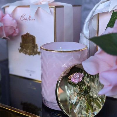 Puriri Lane | Pink Rose Candle with Scarf | Cote Noire