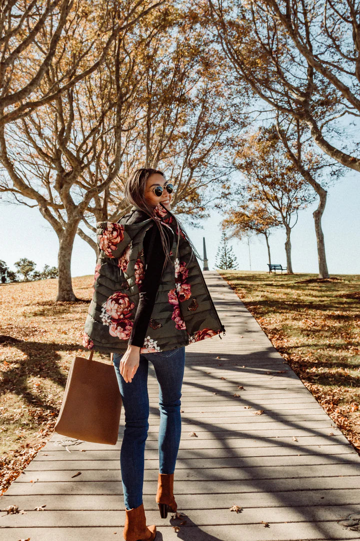 Puriri Lane | Military Peony Waterproof Puffer Vest | Scribbler