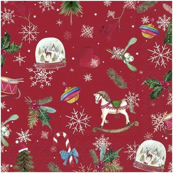 Puriri Lane | Red Snow Globe | Christmas Napkins | 20 Pack