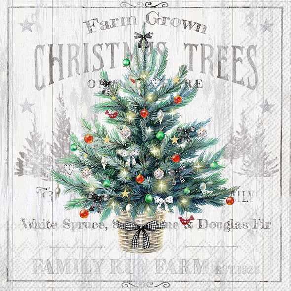 Vintage Christmas Tree Serviettes | Light Grey