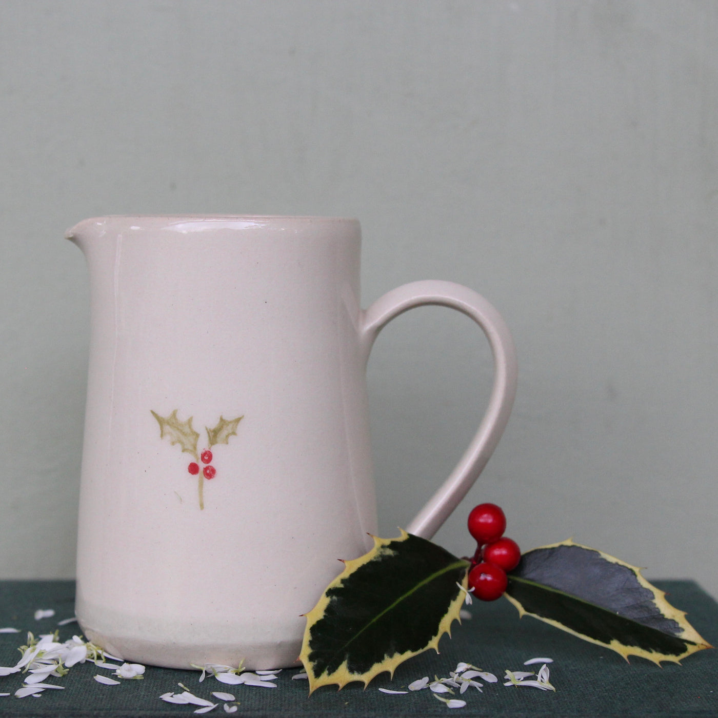 Puriri Lane | Jane Hogben Jug Small | Cream | Christmas Holly